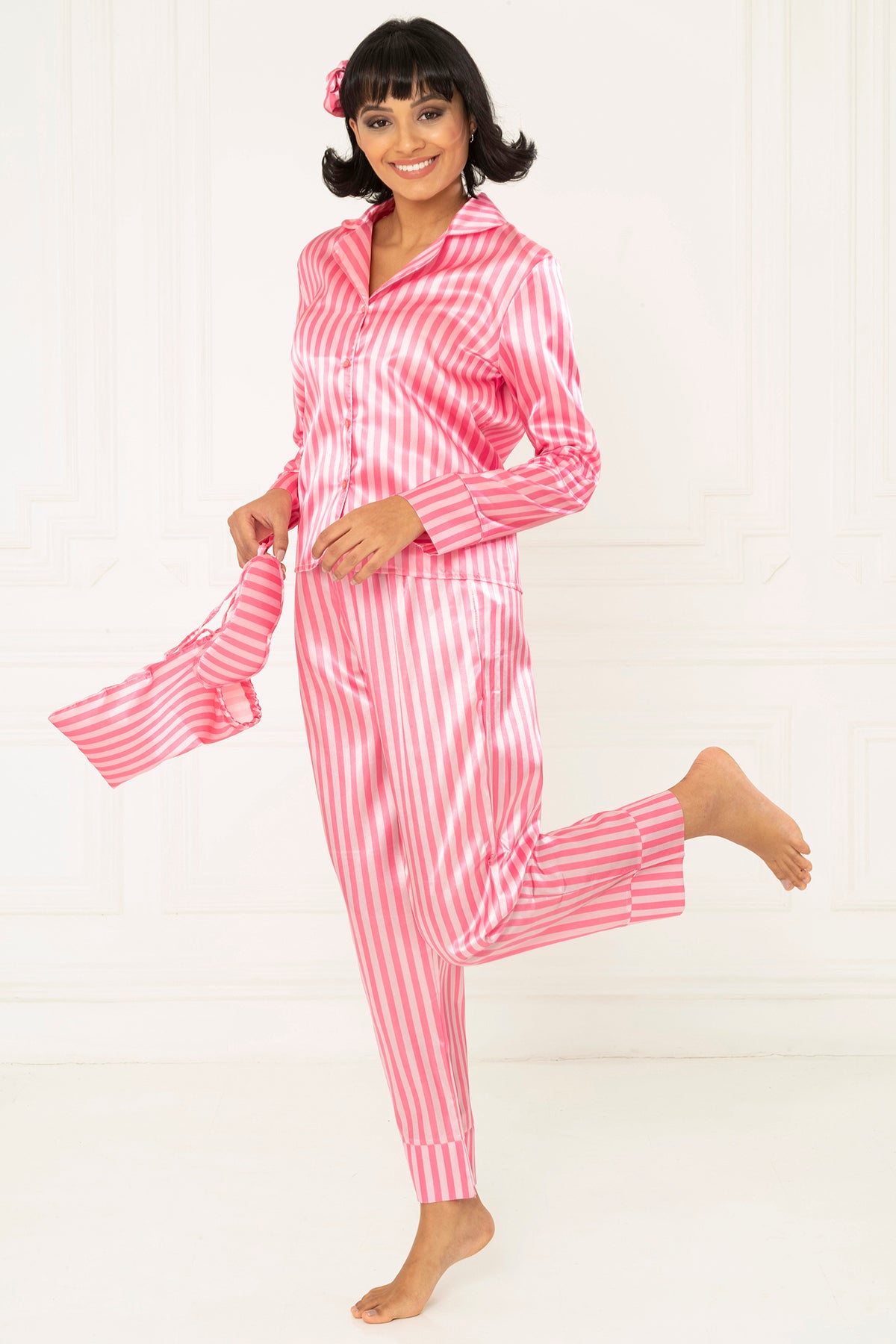 Natalie - Pyjama Set - Rosa gestreift - 7 Teile