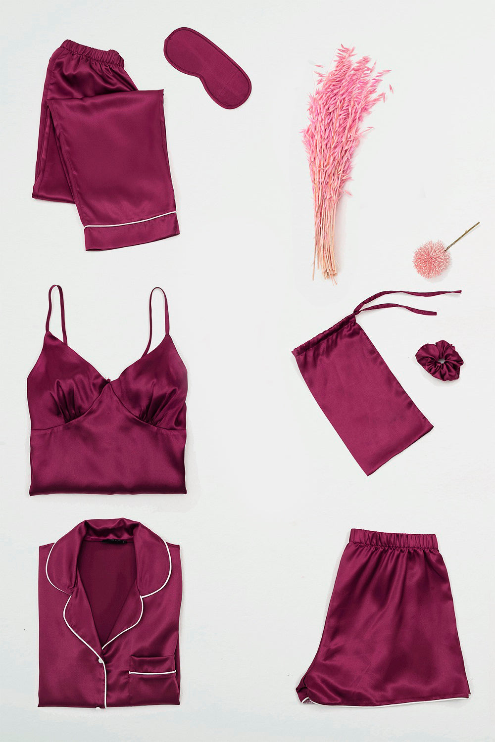 Olivia - Pyjama Set - Bordeaux - 7 Teile