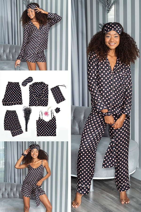 Leah - Pyjama Set - Schwarz mit Muster - 7 Teile