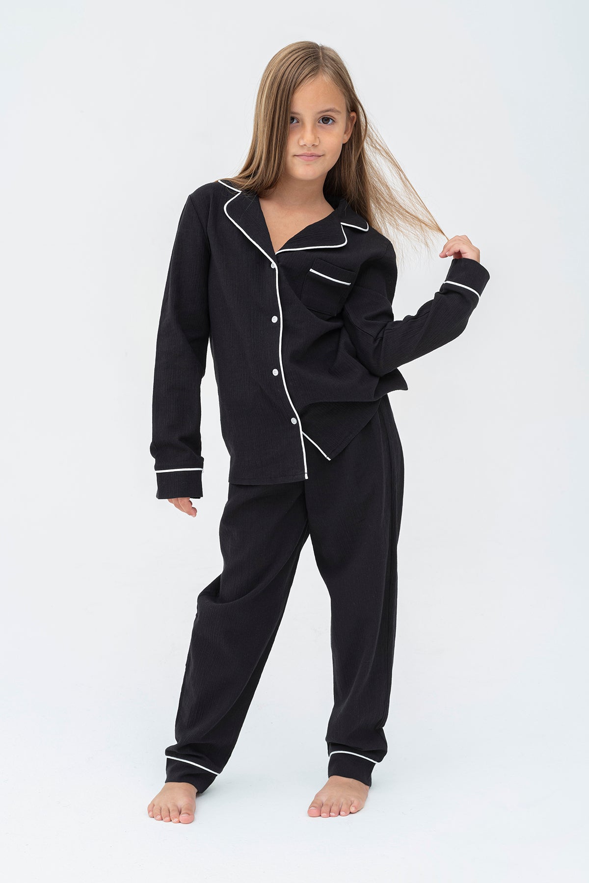 Luna - Pyjama Set aus Bio Baumwolle - Schwarz - 7 Teile